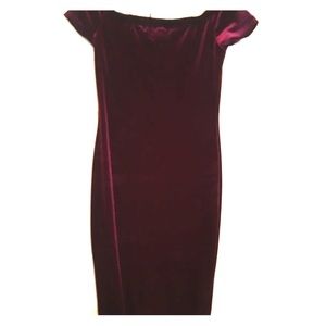 Burgundy off shoulder suede midi dress